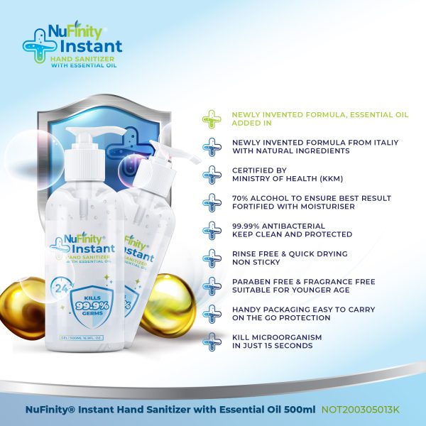 NuFinity® Instant Sanitizer with Essential Oil 500ml